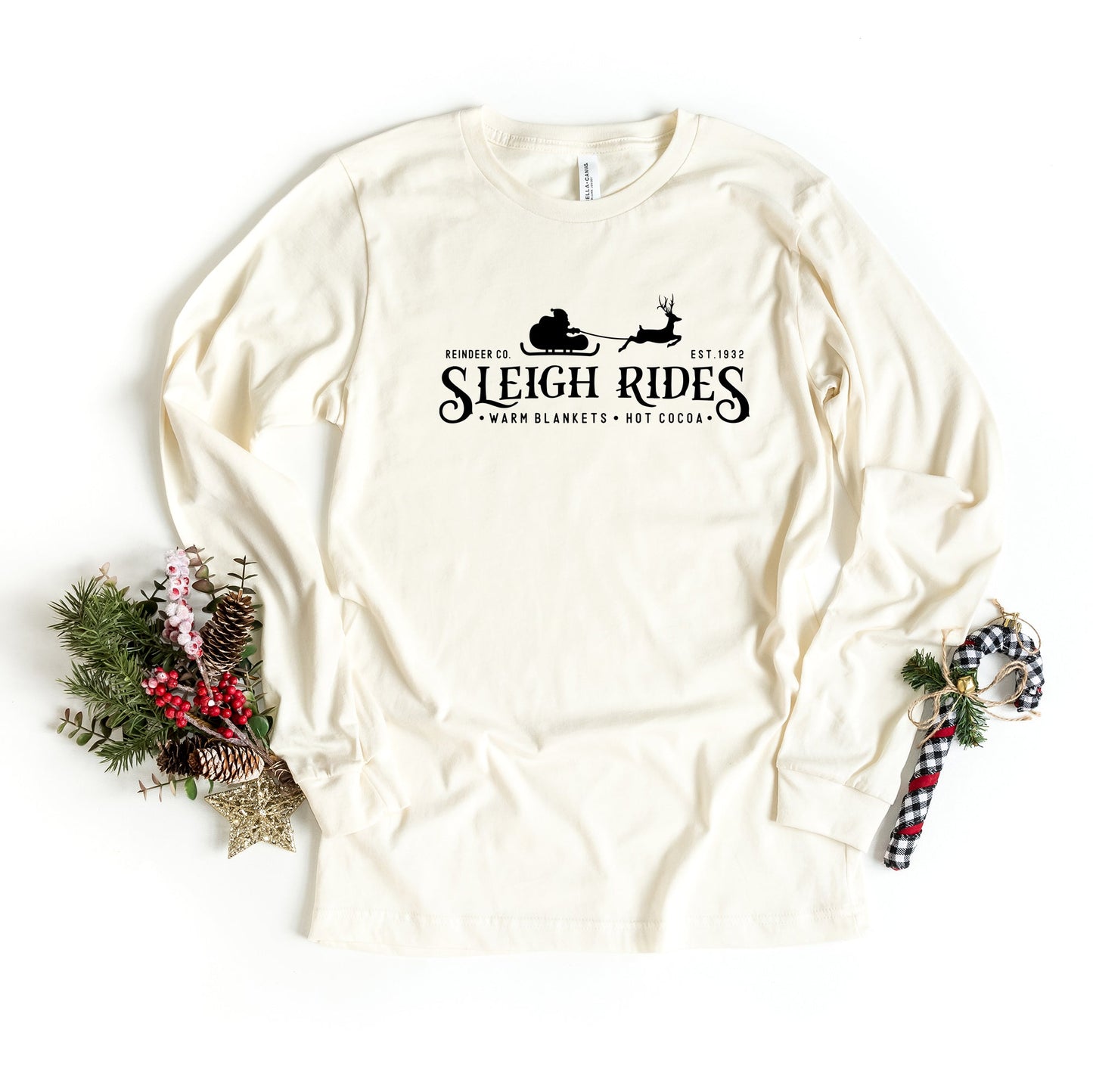 Sleigh Rides Reindeer | Long Sleeve Crew Neck