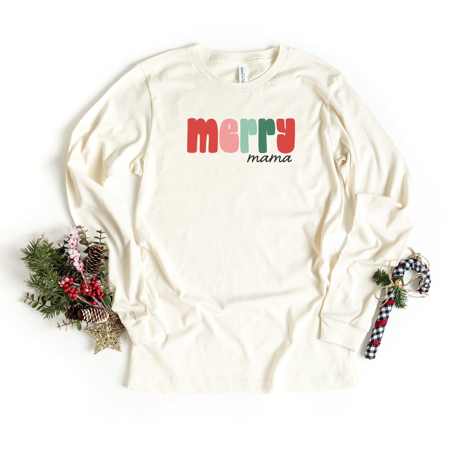 Merry Mama Bold Colorful | Long Sleeve Crew Neck