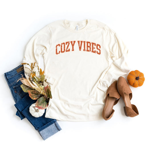 Varsity Cozy Vibes | Long Sleeve Crew Neck