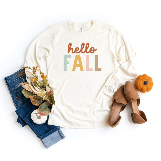 Hello Fall Colorful | Long Sleeve Crew Neck