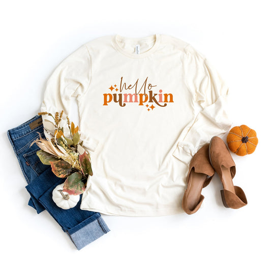 Hello Pumpkin Stars | Long Sleeve Crew Neck