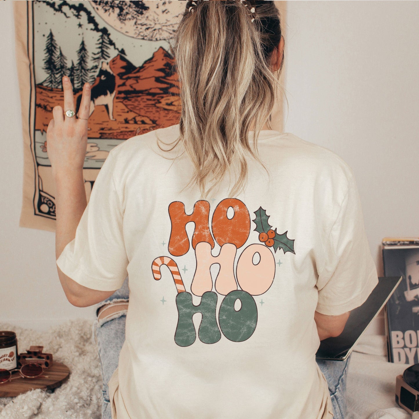 Retro Ho Ho Ho | Short Sleeve Crew Neck | Front And Back Ink