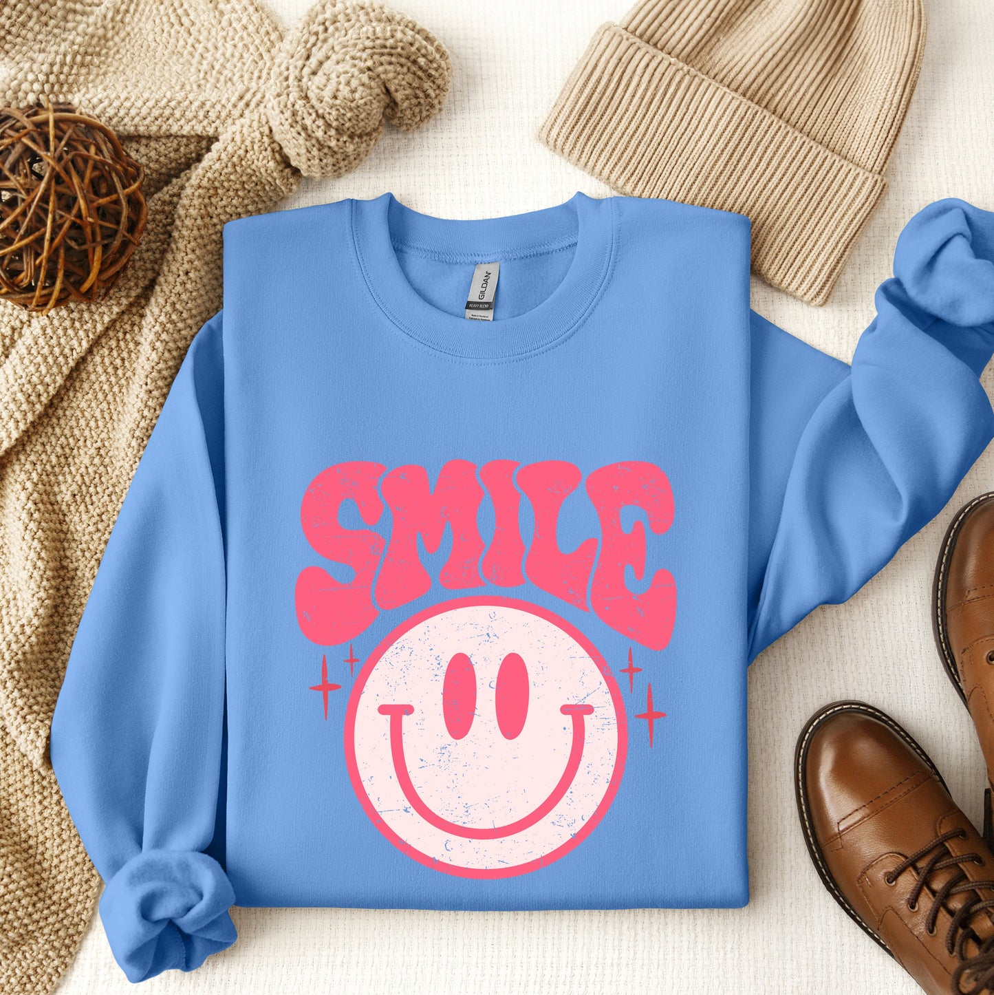 Pink Smiley Distressed | Sweatshirt