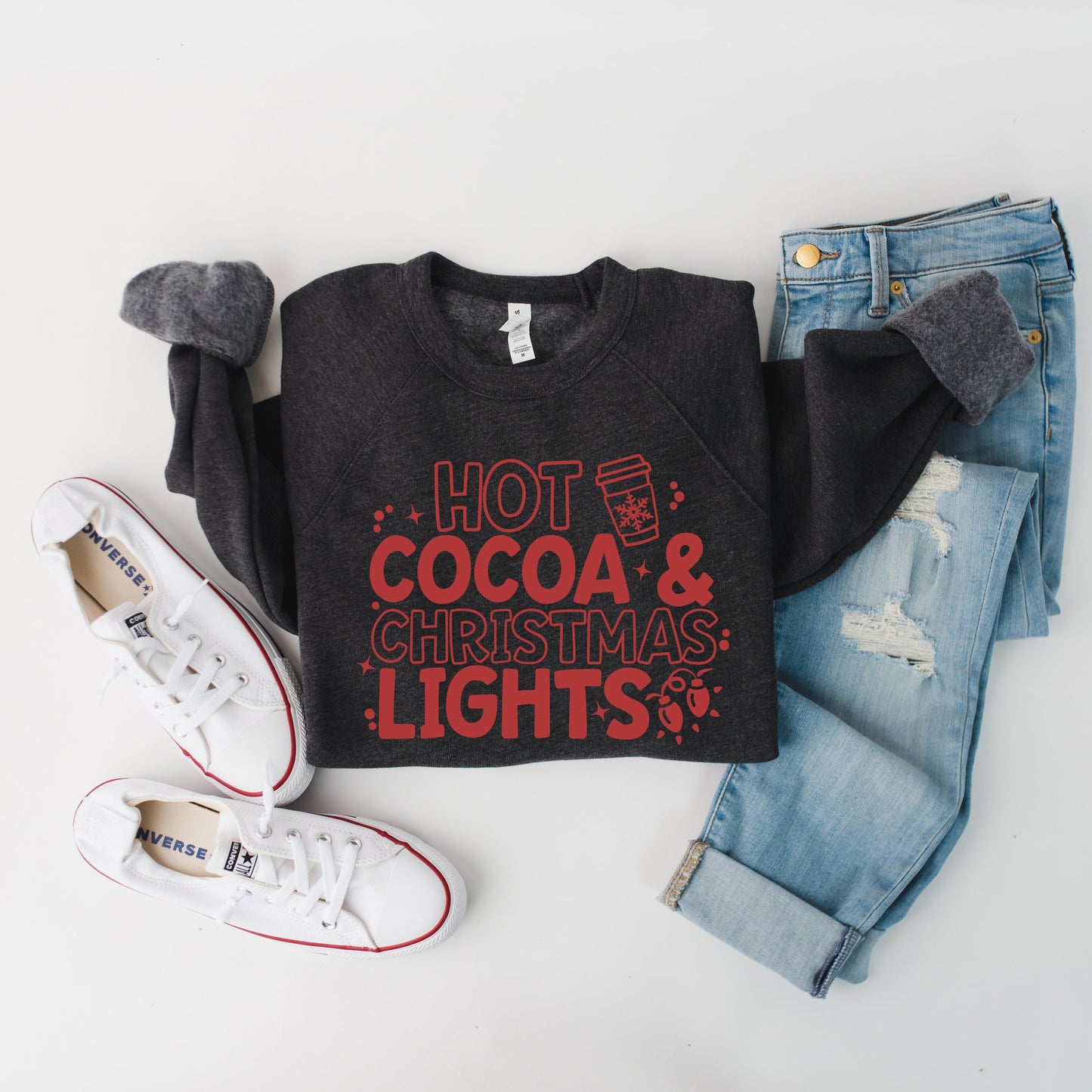 Hot Cocoa and Christmas Lights | Bella Canvas Sweatshirt