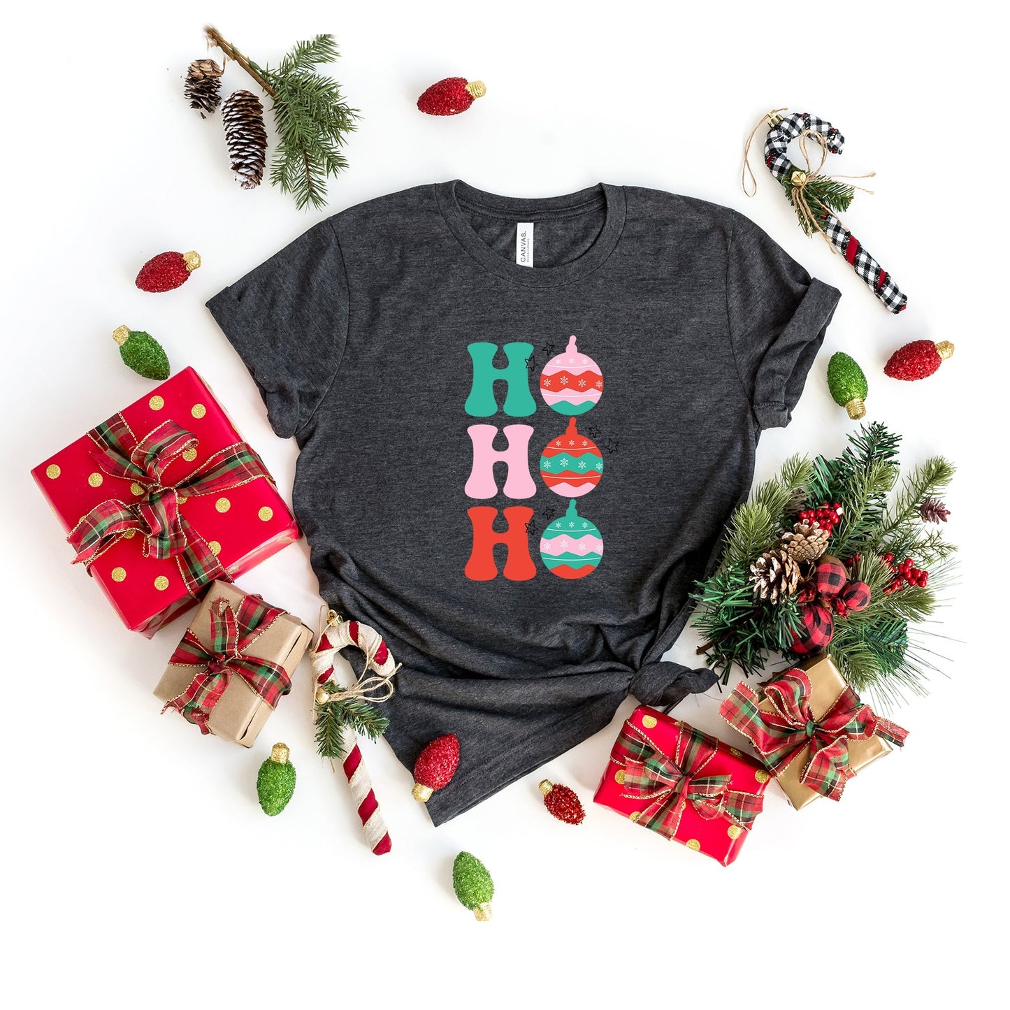 Ho Ho Ho Ornaments | Short Sleeve Crew Neck