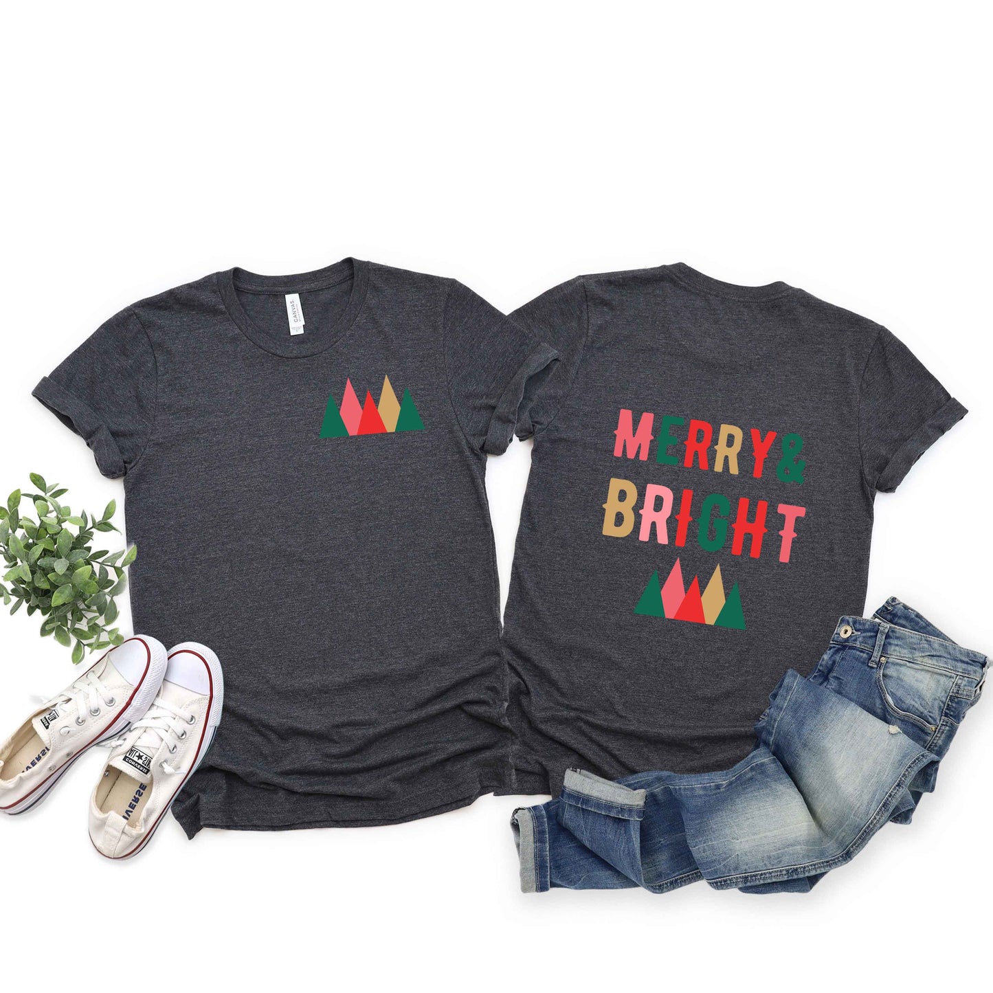 Merry And Bright Mountains | Short Sleeve Crew Neck | Front And Back Ink