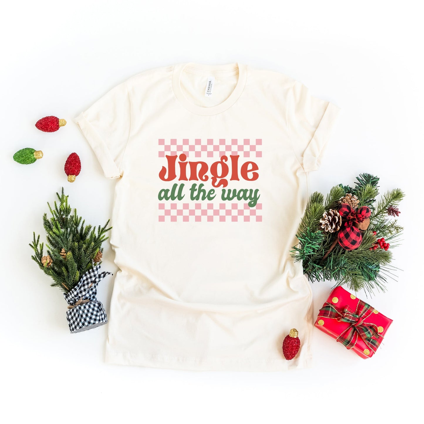 Jingle All The Way Checkered | Short Sleeve Crew Neck