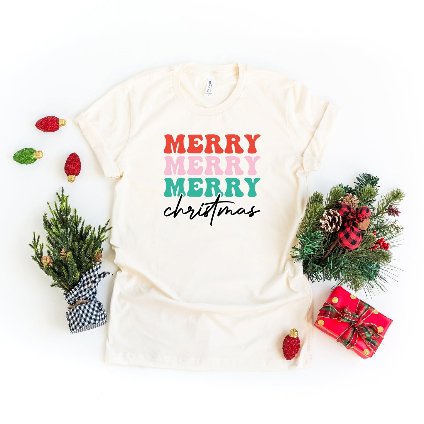 Merry Merry Merry Bold Christmas | Short Sleeve Crew Neck