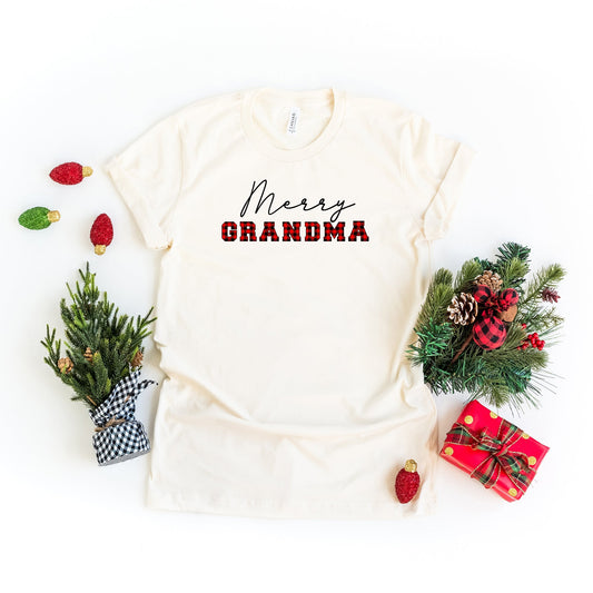 Merry Grandma Buffalo Plaid | Short Sleeve Crew Neck