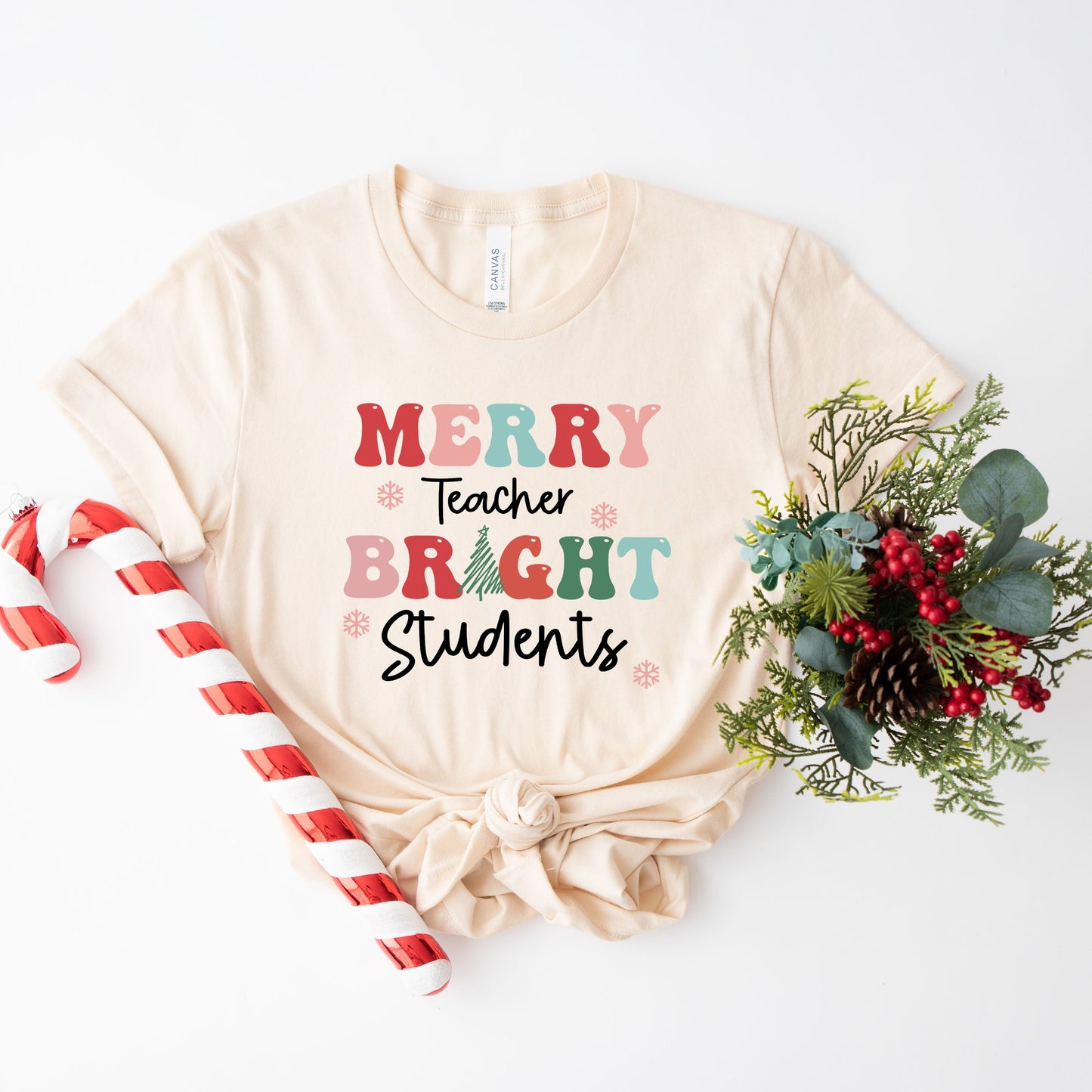 Merry Teacher Bright Students | Short Sleeve Crew Neck