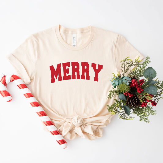 Merry Varsity White Outline | Short Sleeve Crew Neck