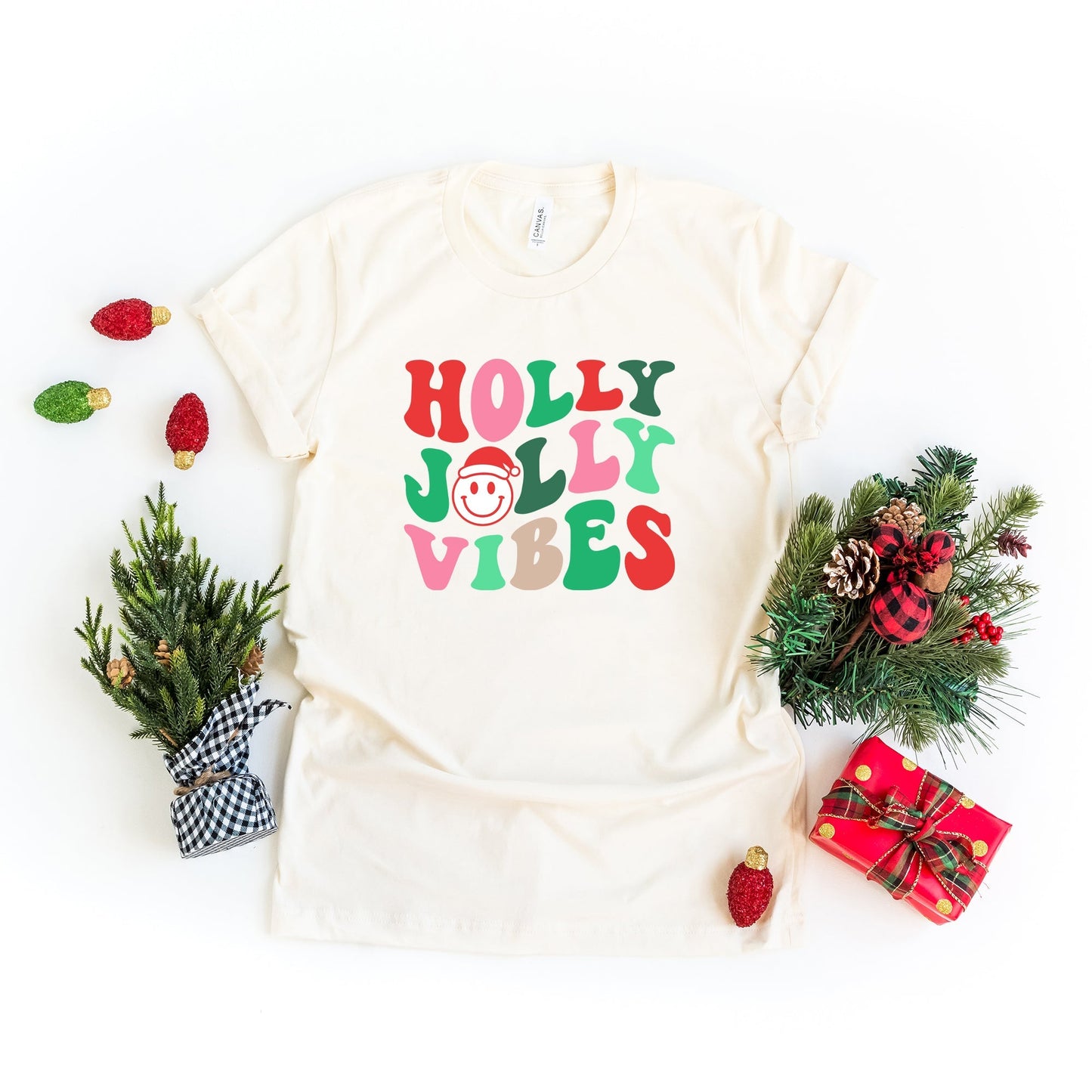 Holly Jolly Vibes Smile | Short Sleeve Crew Neck