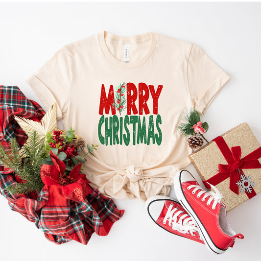 Red and Green Merry Christmas | Short Sleeve Crewneck