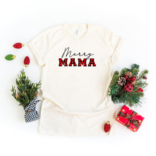 Merry Mama Buffalo Plaid | Short Sleeve Crew Neck