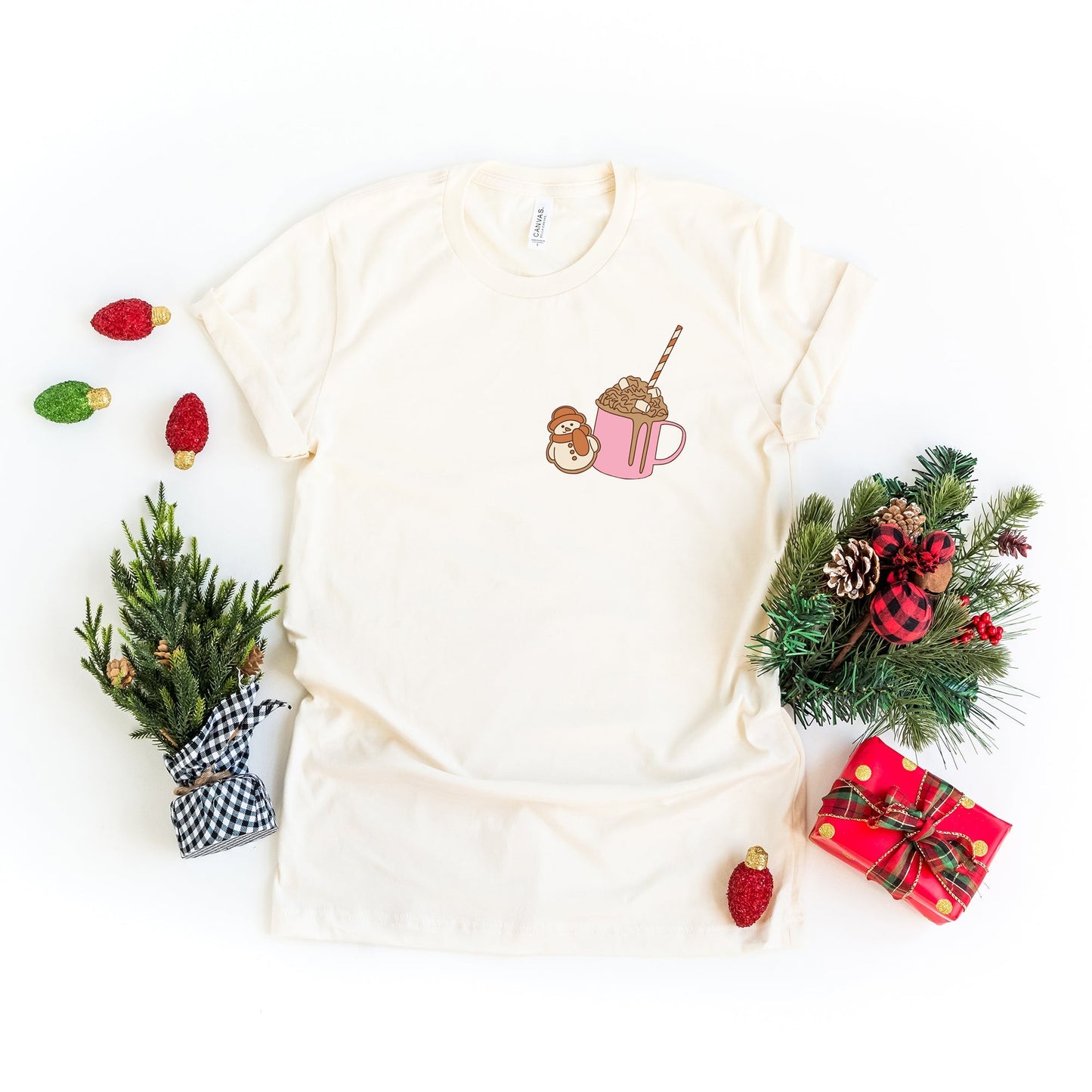 Hot Cocoa And Christmas Movies | Short Sleeve Crew Neck | Front And Back Ink