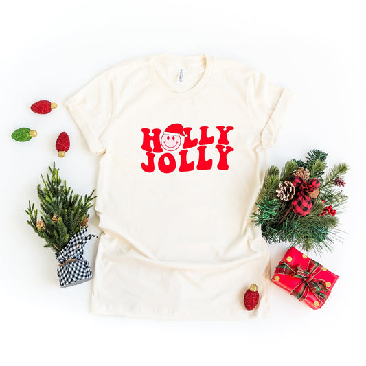 Holly Jolly Smiley Face | Short Sleeve Crew Neck
