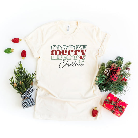 Merry Christmas Stacked | Short Sleeve Crew Neck