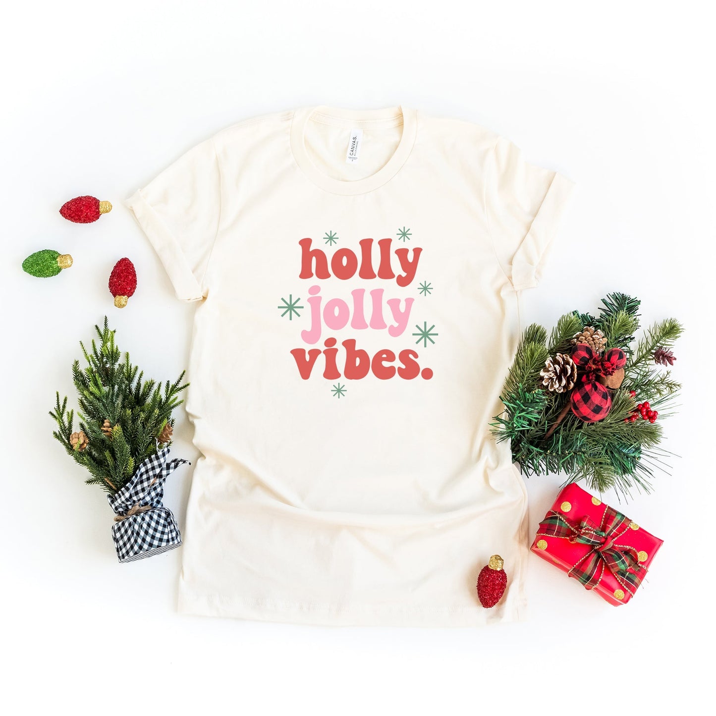 Retro Holly Jolly Vibes | Short Sleeve Crew Neck