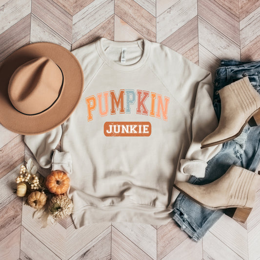 Varsity Pumpkin Junkie | Bella Canvas Premium Sweatshirt