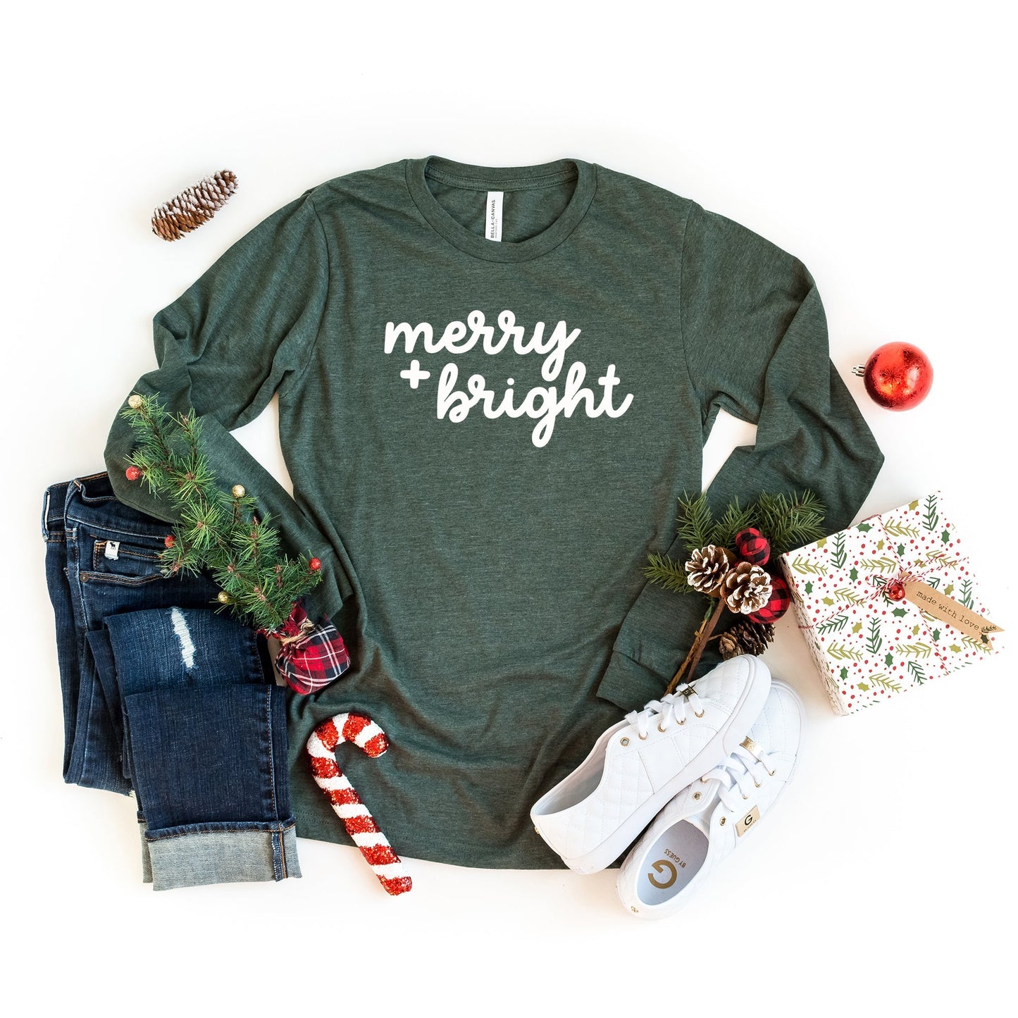 Merry And Bright Bold Cursive | Long Sleeve Crew Neck