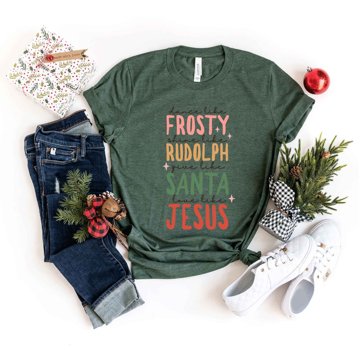 Frosty Rudolph Santa Jesus | Short Sleeve Crew Neck