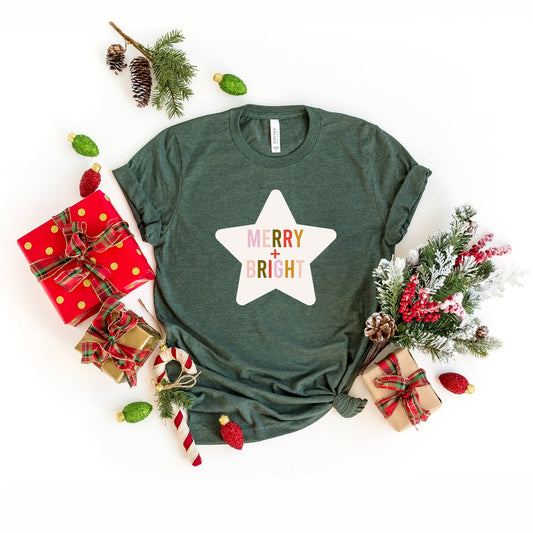 Merry And Bright Star | Short Sleeve Crew Neck