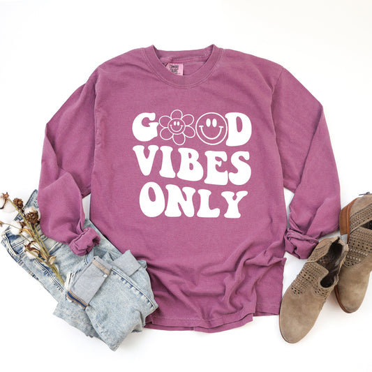 Good Vibes Only Smiley Face | Garment Dyed Long Sleeve