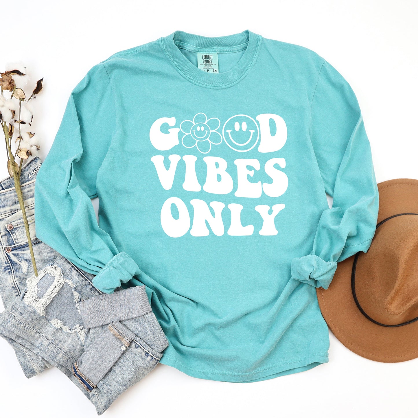 Good Vibes Only Smiley Face | Garment Dyed Long Sleeve