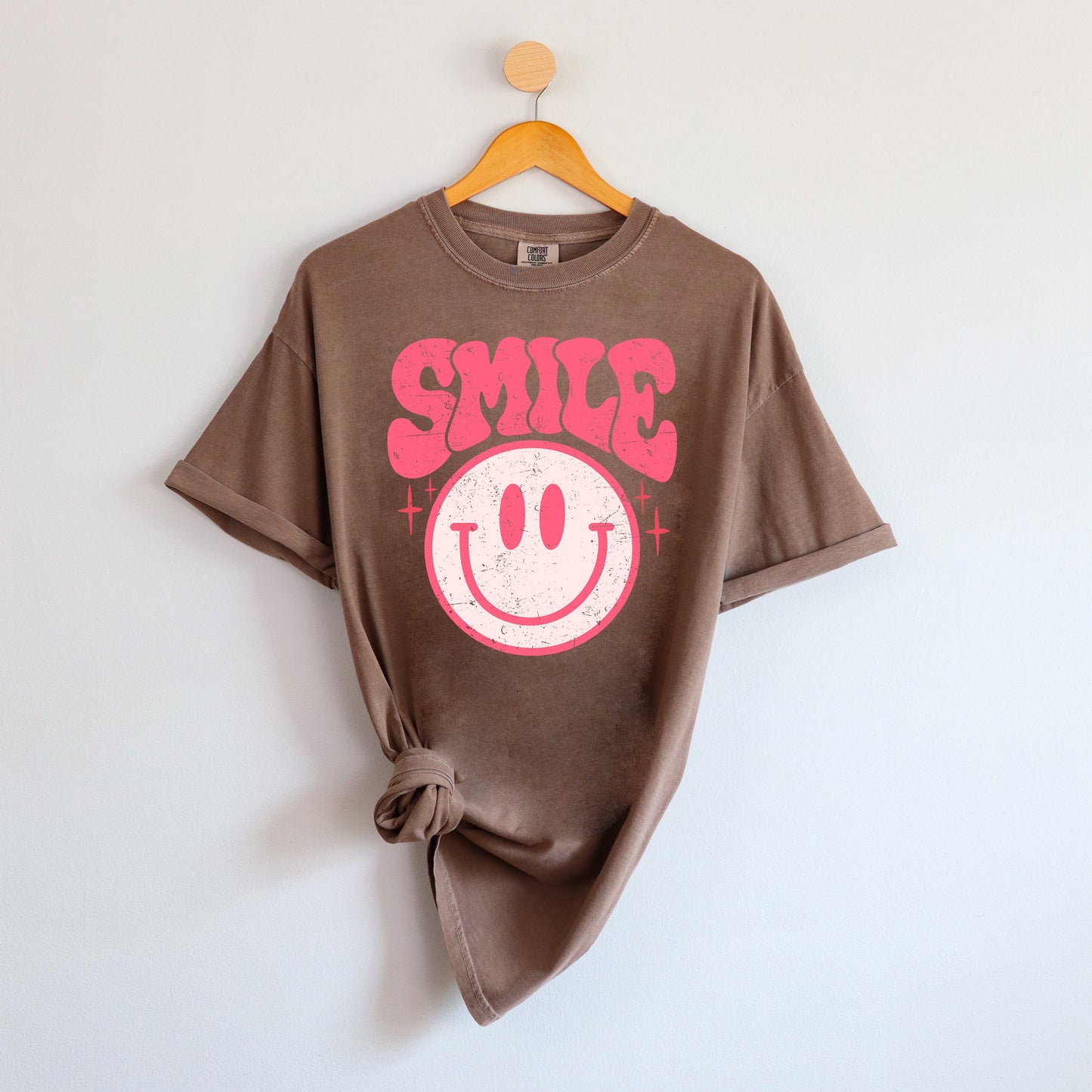 Pink Smiley Distressed | Garment Dyed Tee