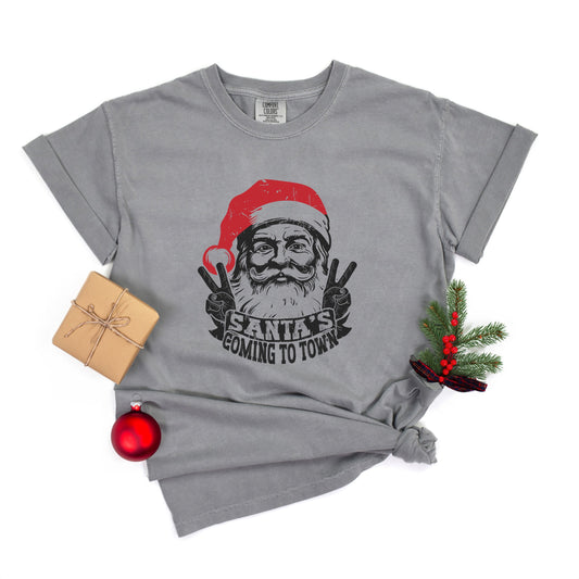 Santa's Coming To Town Peace | Garment Dyed Tee