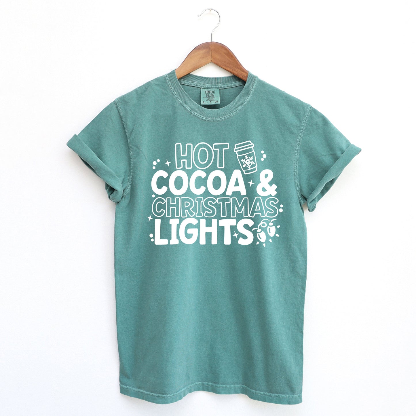 Hot Cocoa an Christmas Lights | Garment Dyed Tee