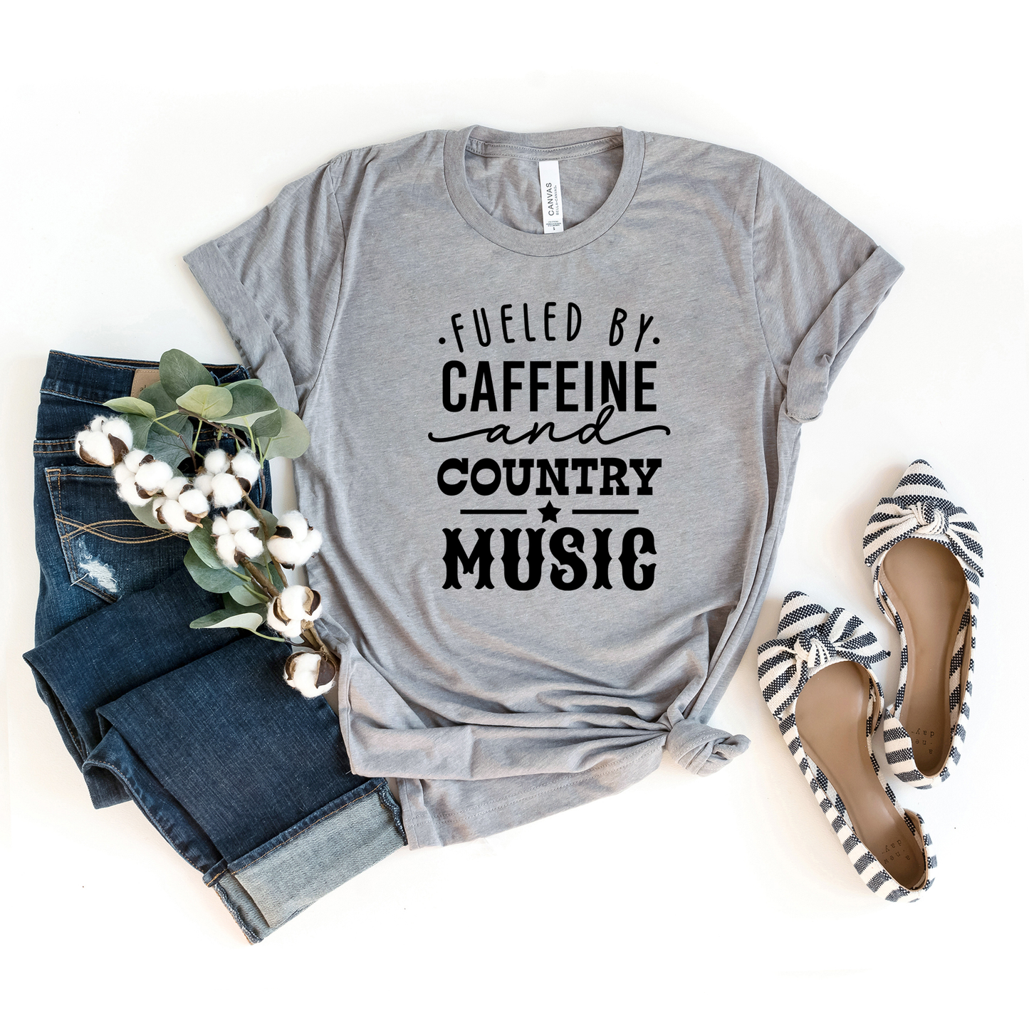 Fueled By Caffeine And Country Music | Short Sleeve Crew Neck