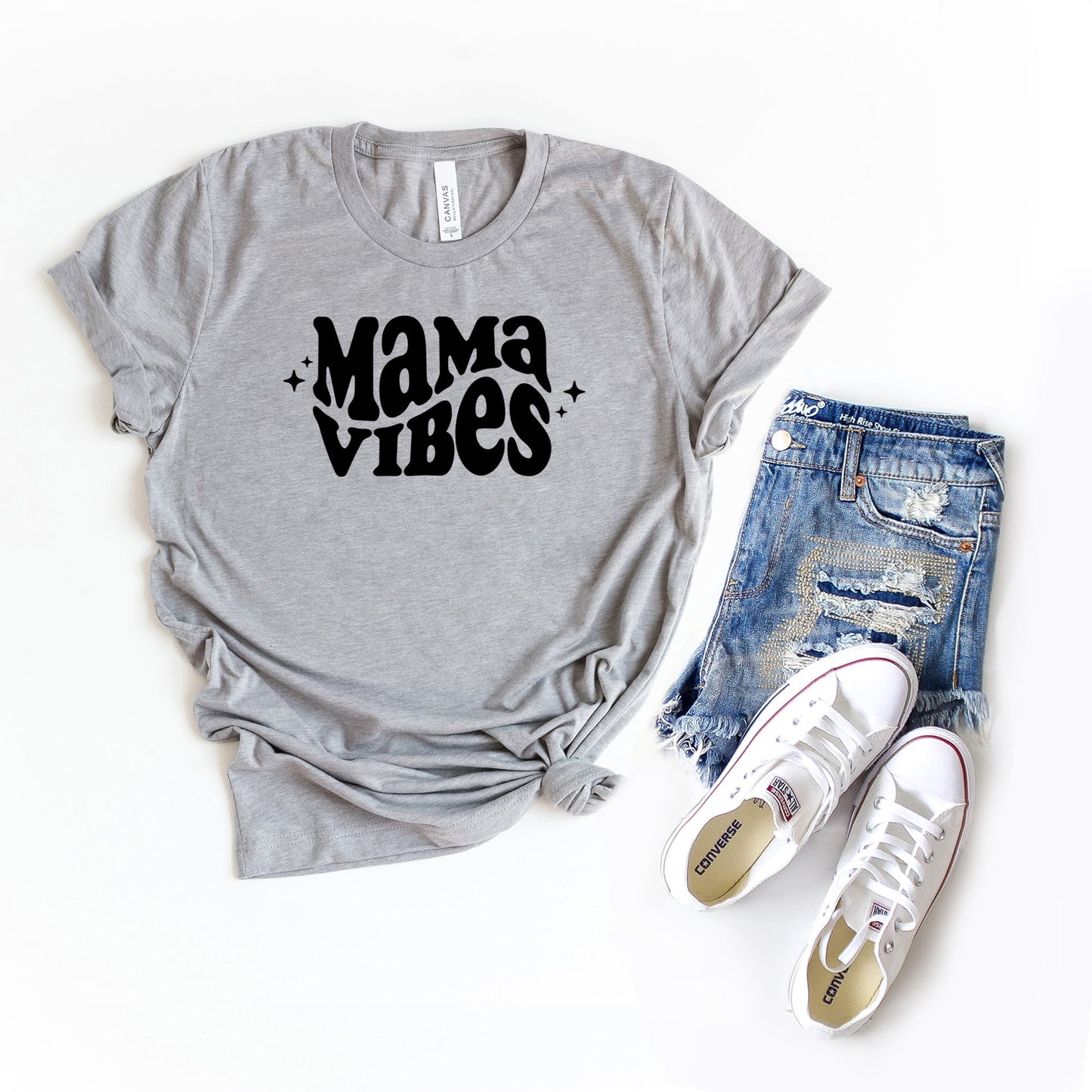 Mama Vibes Wavy | Short Sleeve Crew Neck