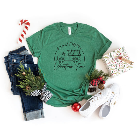 Farm Fresh Christmas Trees Cursive | Short Sleeve Crew Neck