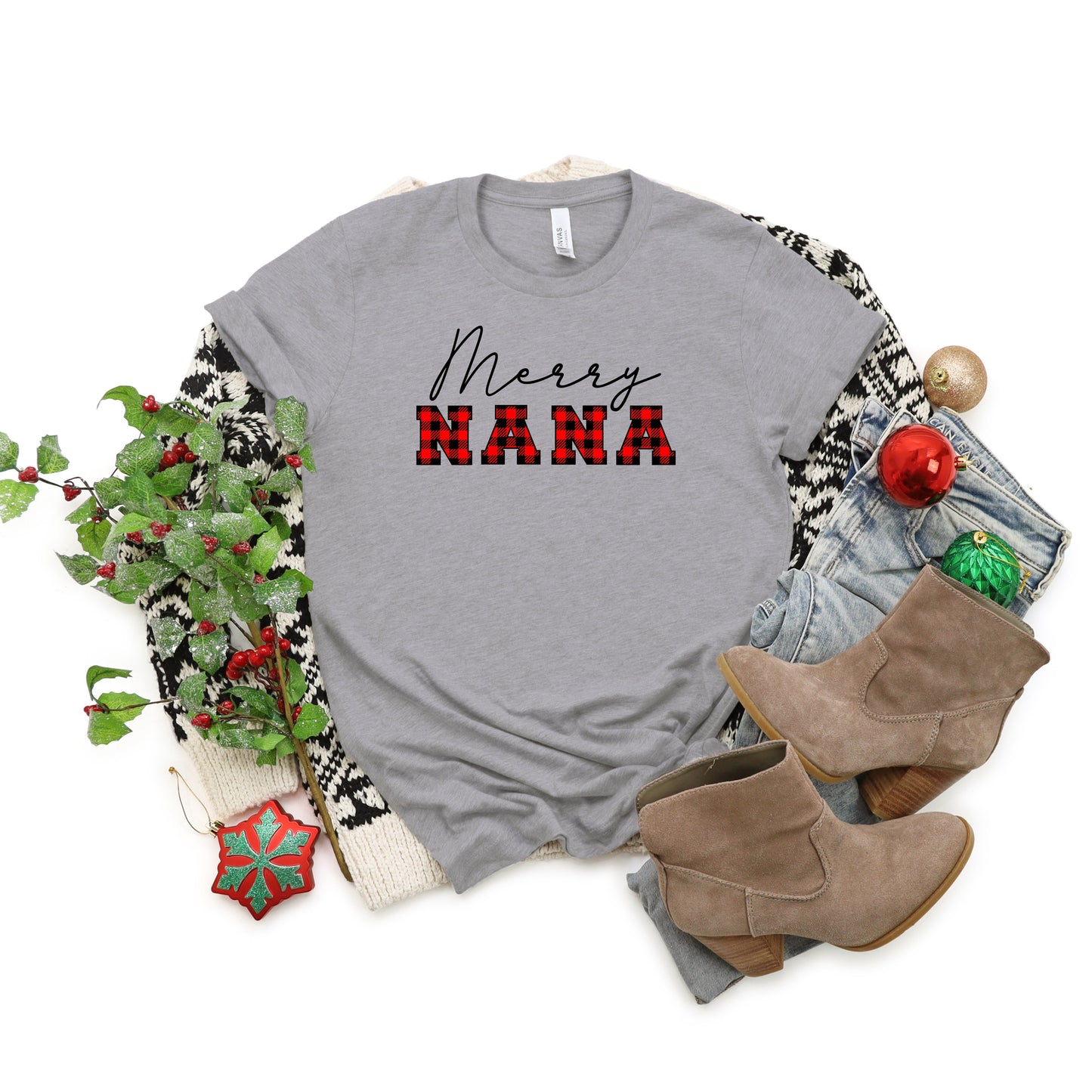Merry Nana Buffalo Plaid | Short Sleeve Crew Neck