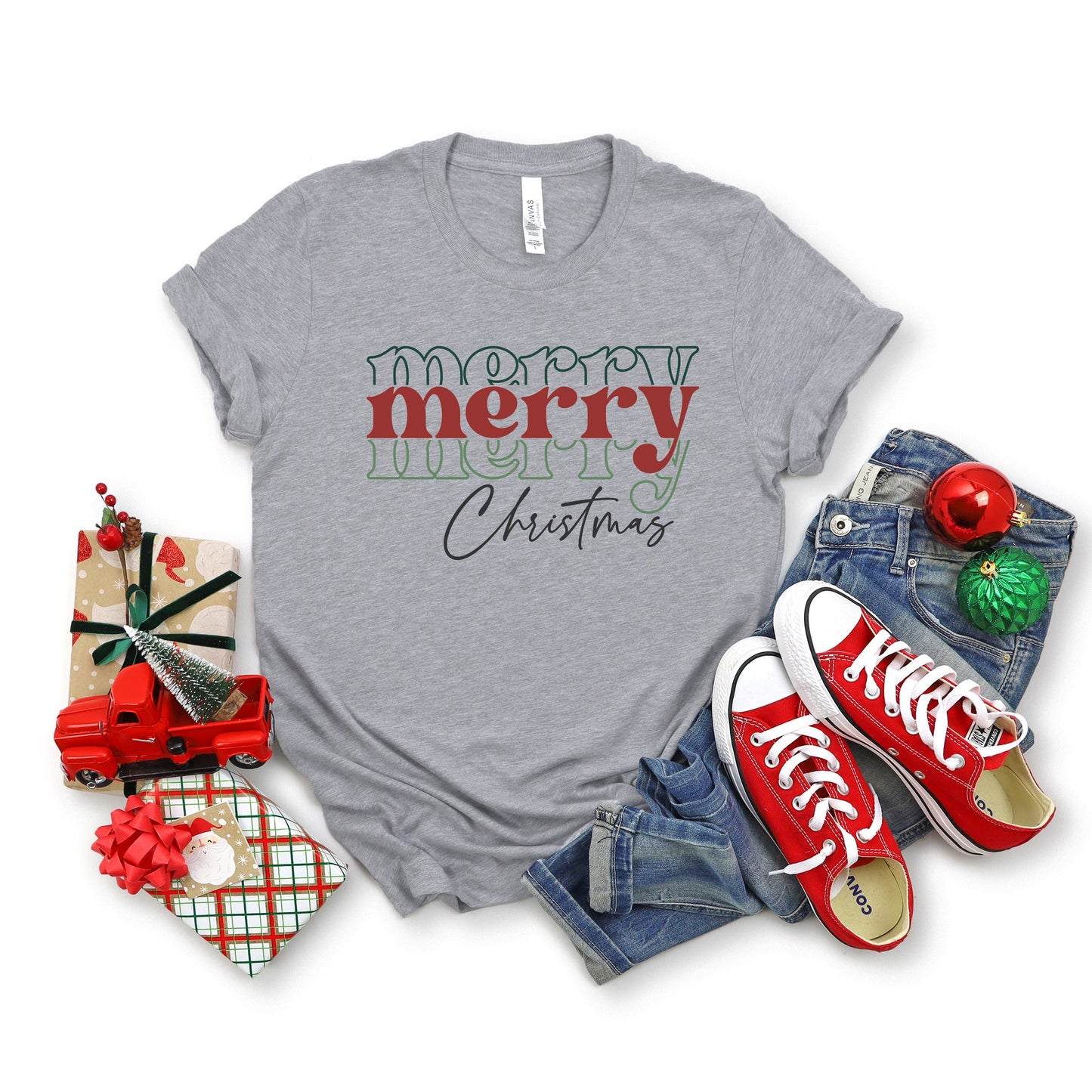 Merry Christmas Stacked | Short Sleeve Crew Neck