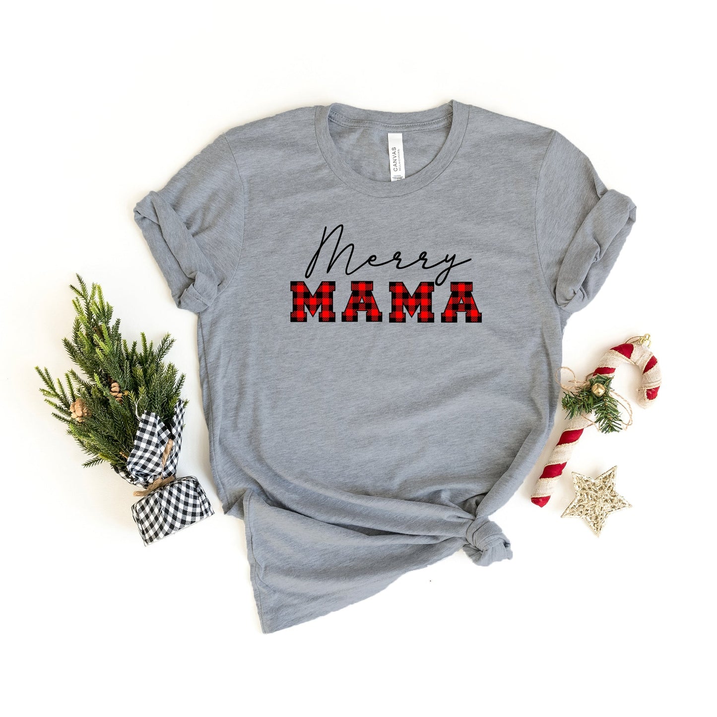 Merry Mama Buffalo Plaid | Short Sleeve Crew Neck