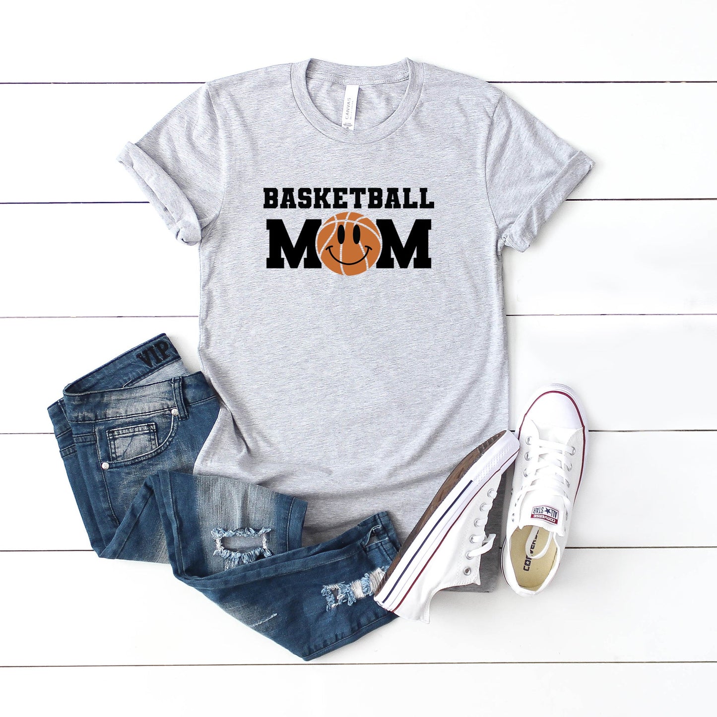 Basketball Mom Smiley Face | Short Sleeve Crew Neck