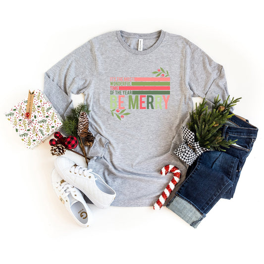 Be Merry Stripes | Long Sleeve Crew Neck
