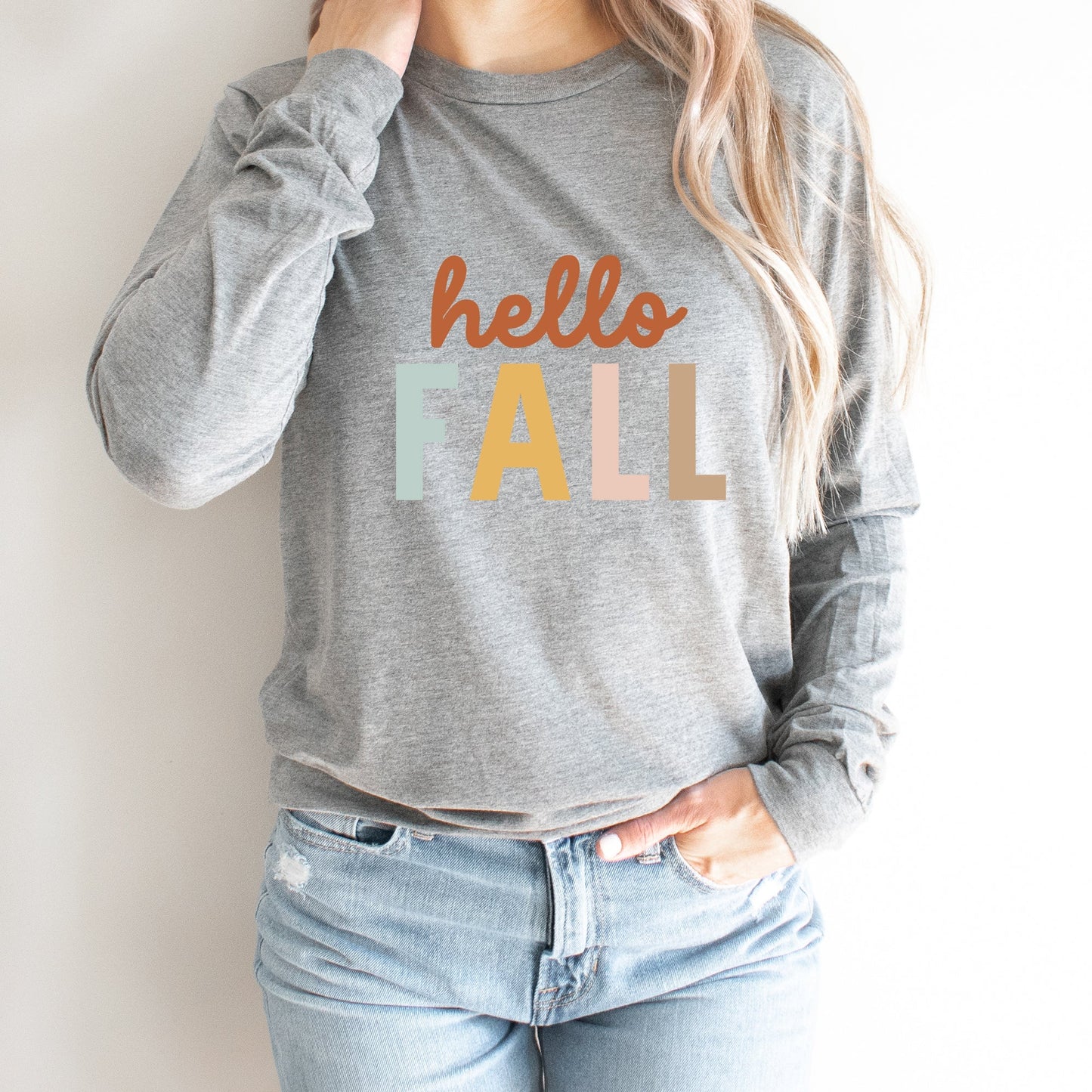 Hello Fall Colorful | Long Sleeve Crew Neck