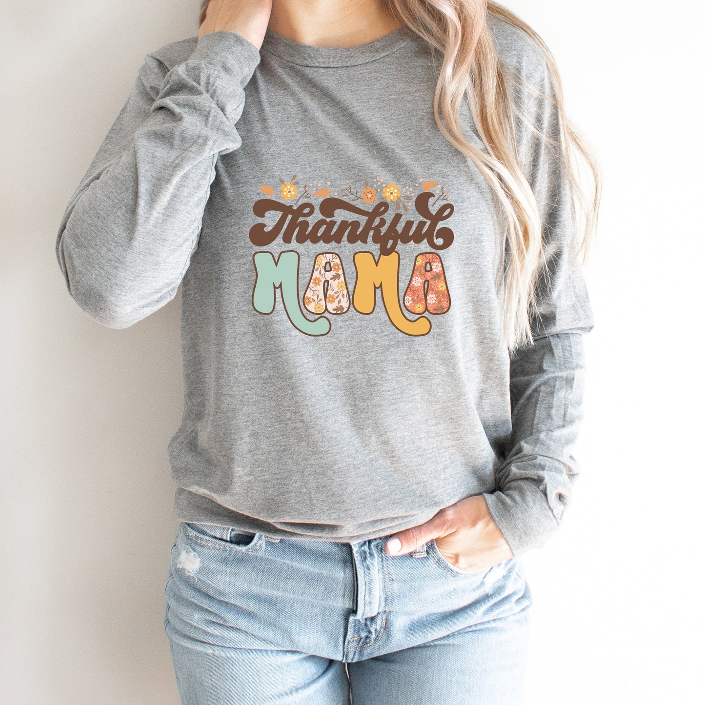 Thankful Mama Floral | Long Sleeve Crew Neck