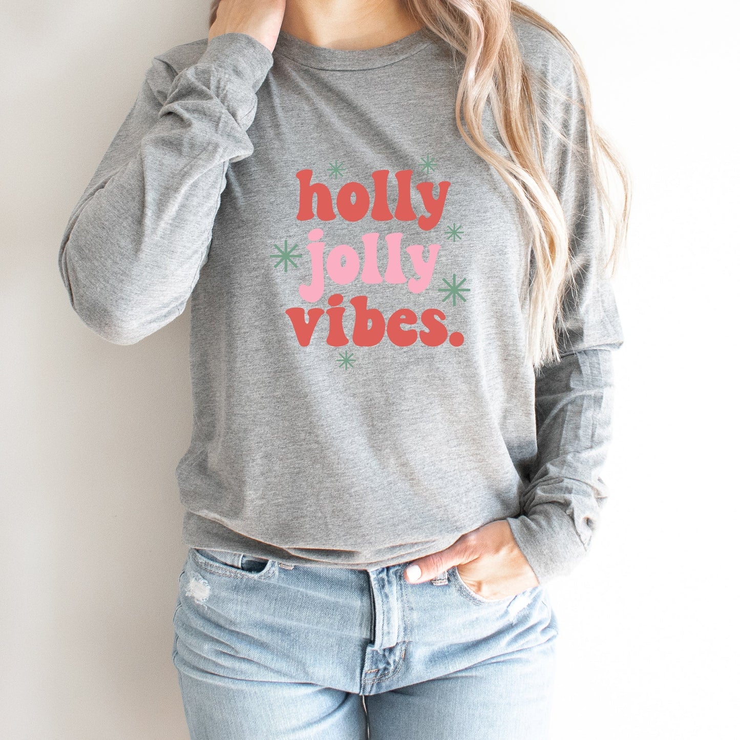 Retro Holly Jolly Vibes | Long Sleeve Crew Neck