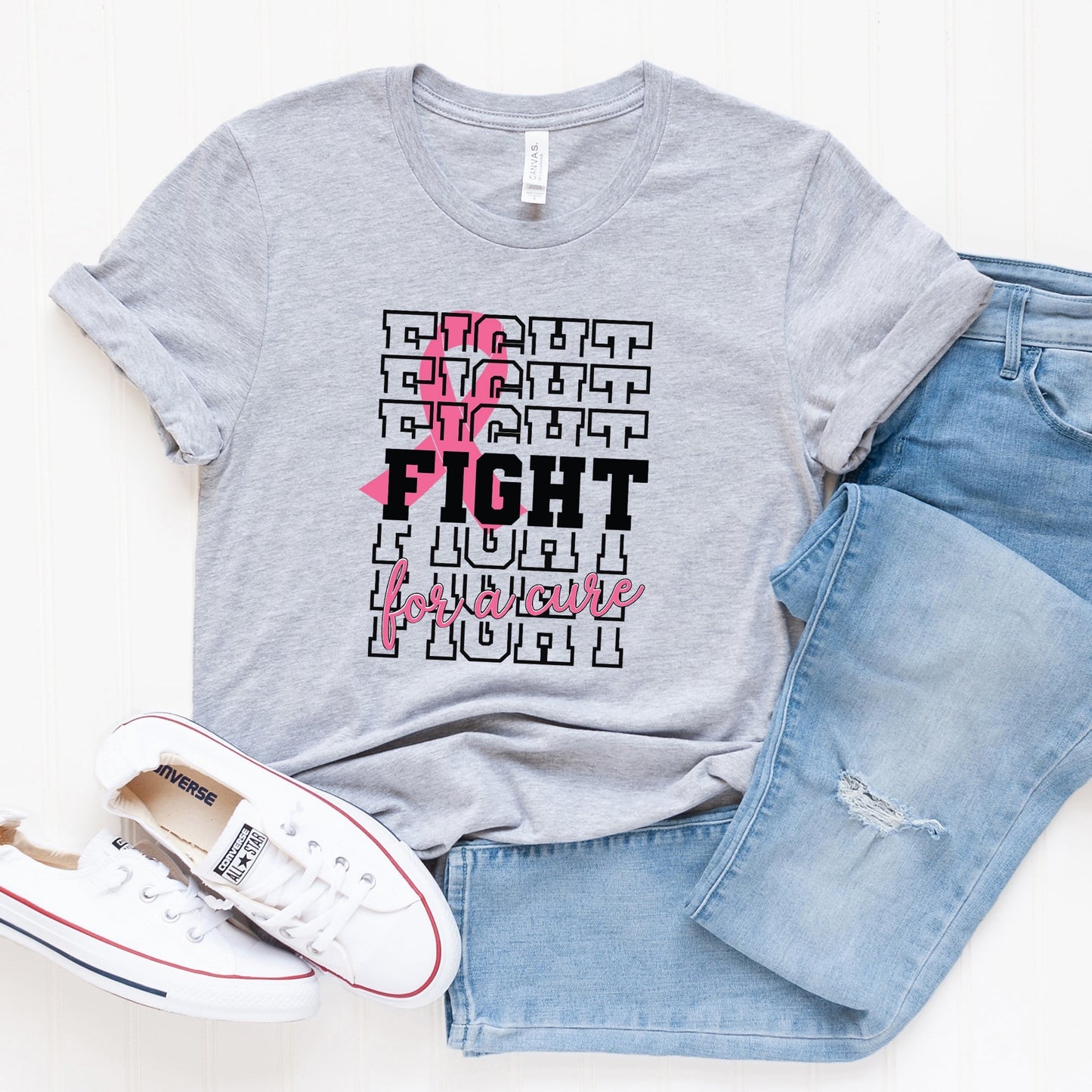 Fight Stacked Ribbon | Short Sleeve Crew Neck