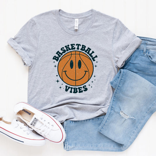 Vintage Basketball Vibes Smiley Face | Short Sleeve Crew Neck