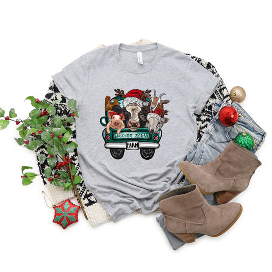 Merry Christmas Farm Truck | Short Sleeve Crew Neck