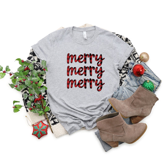Buffalo Plaid Merry Stacked | Short Sleeve Crew Neck