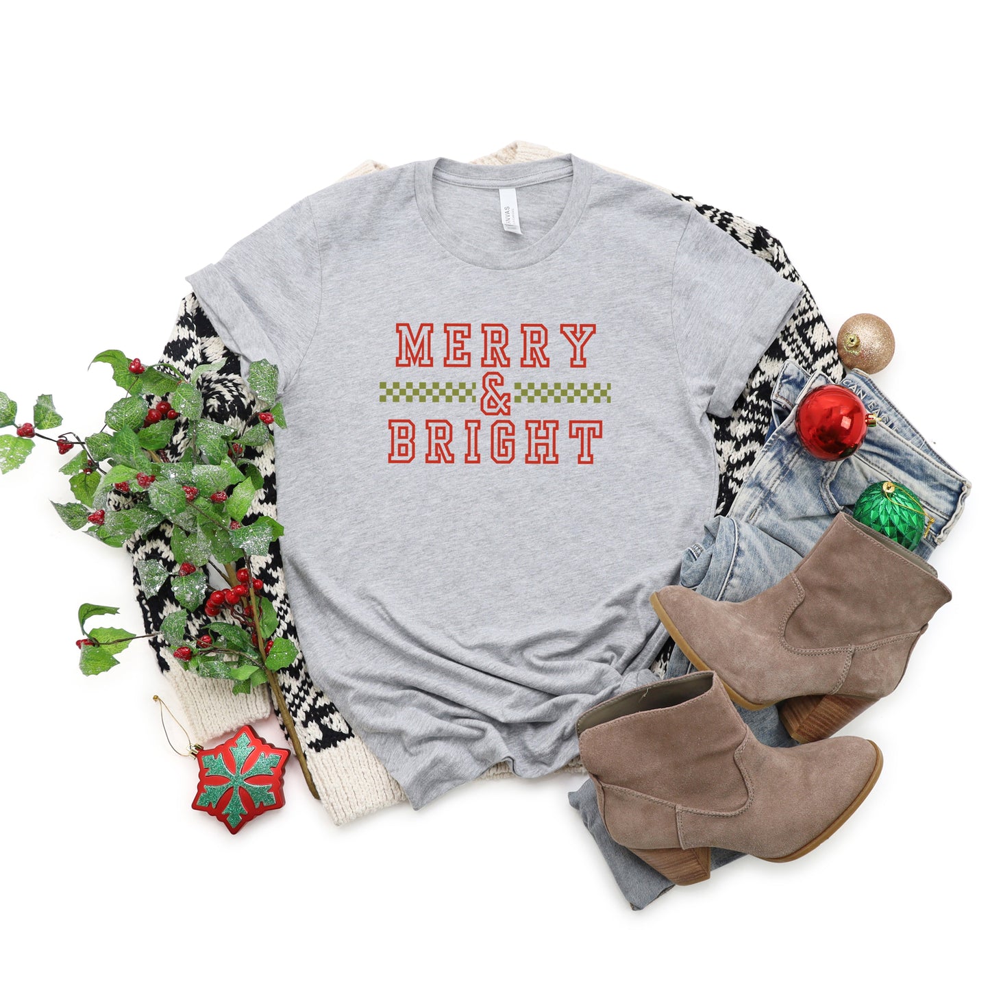 Merry and Bright Checkered | Short Sleeve Crew Neck