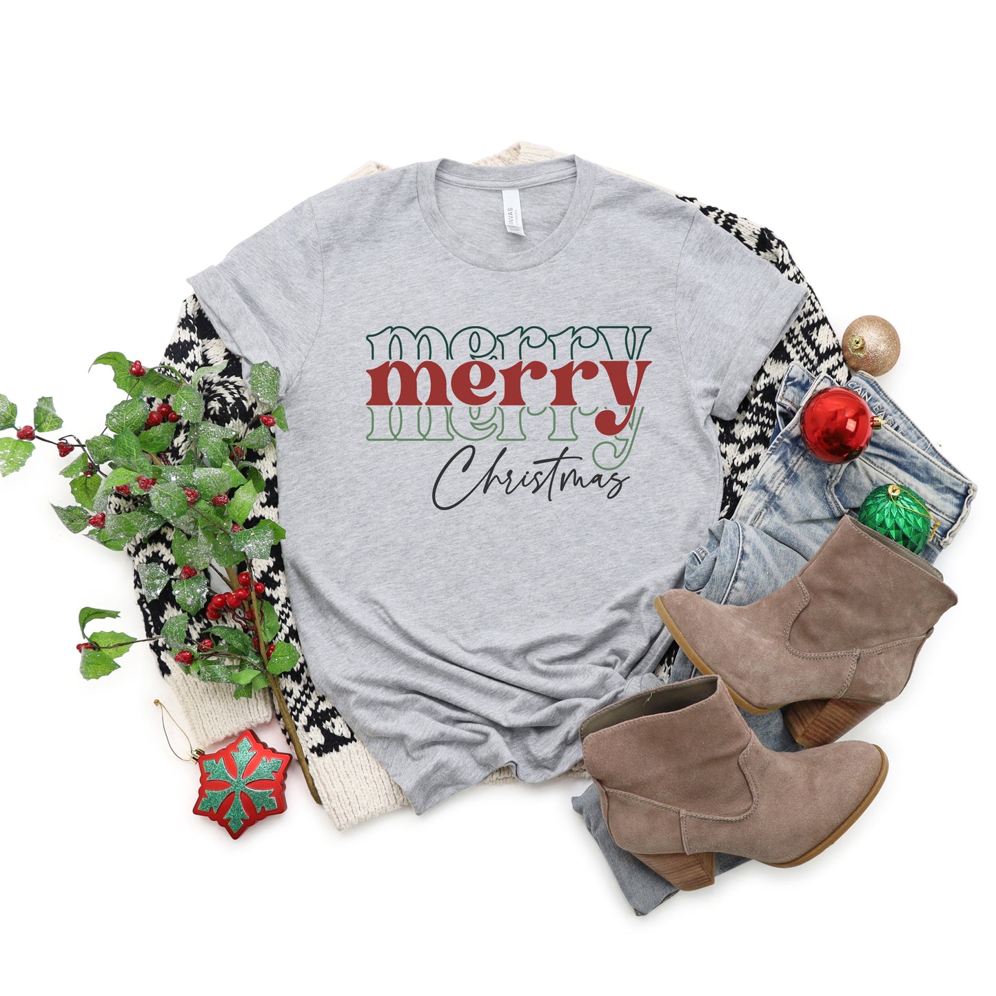 Merry Christmas Stacked | Short Sleeve Crew Neck