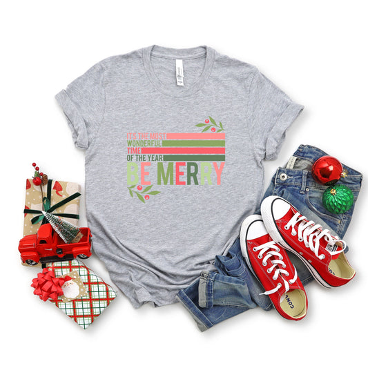 Be Merry Stripes | Short Sleeve Crew Neck
