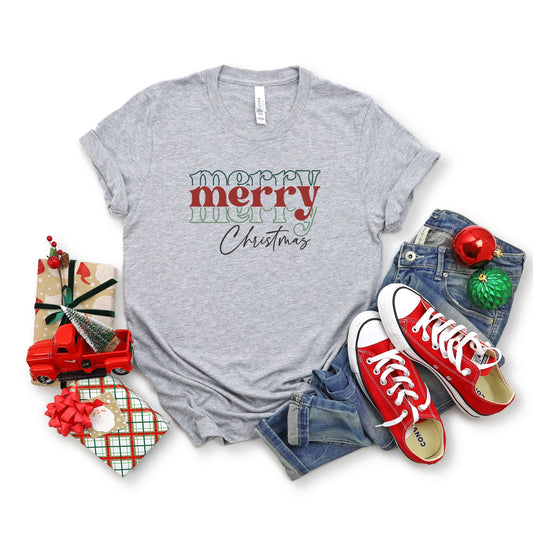 Merry Merry Merry Christmas | Short Sleeve Crew Neck